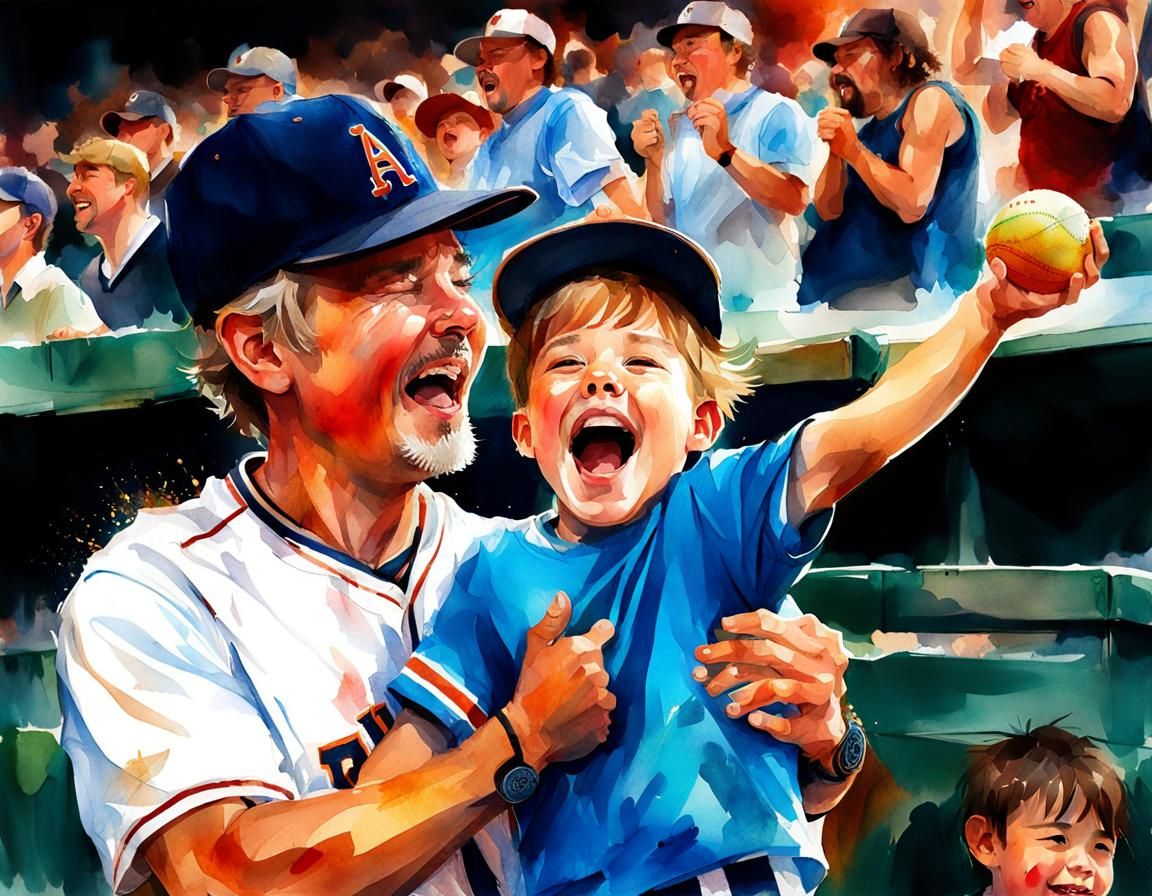 Catching a foul ball with his dad