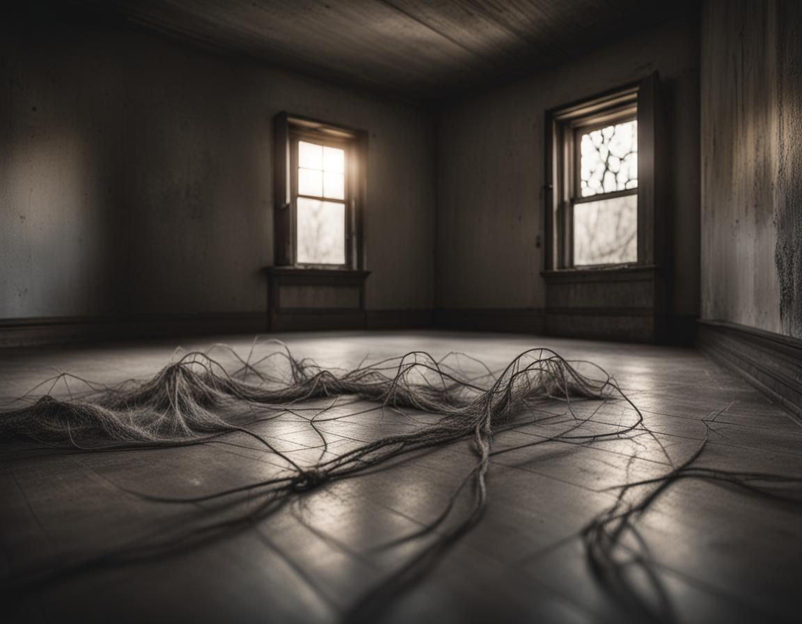 Creepy room in a creepy house, empty, eerie, dusty, cobwebs