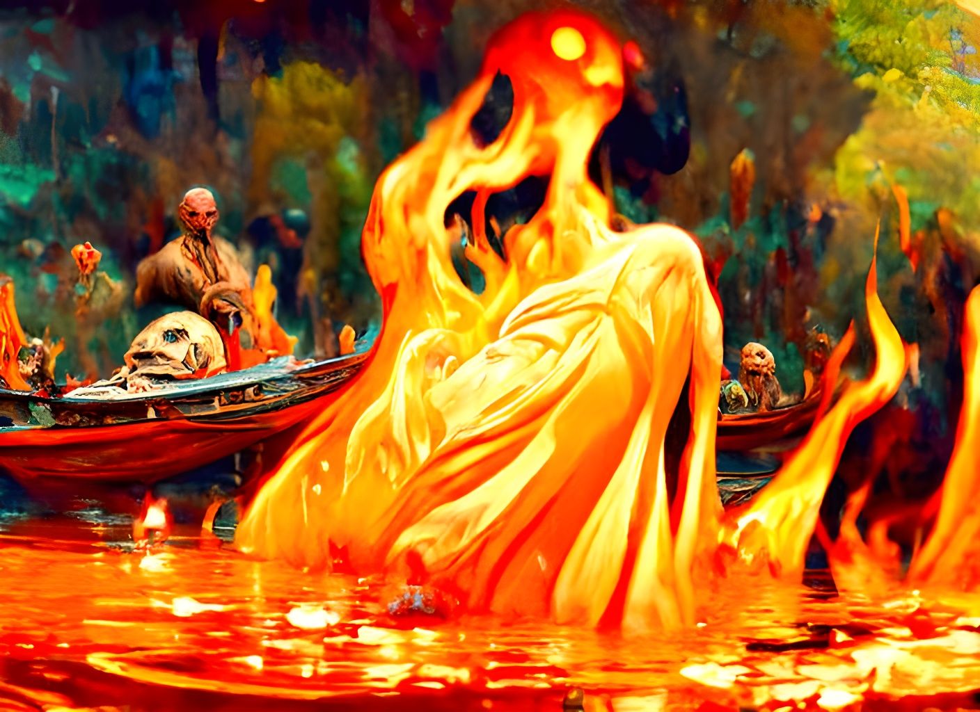 Face melting in to a flaming lake sinister by Greg Rutkowski...