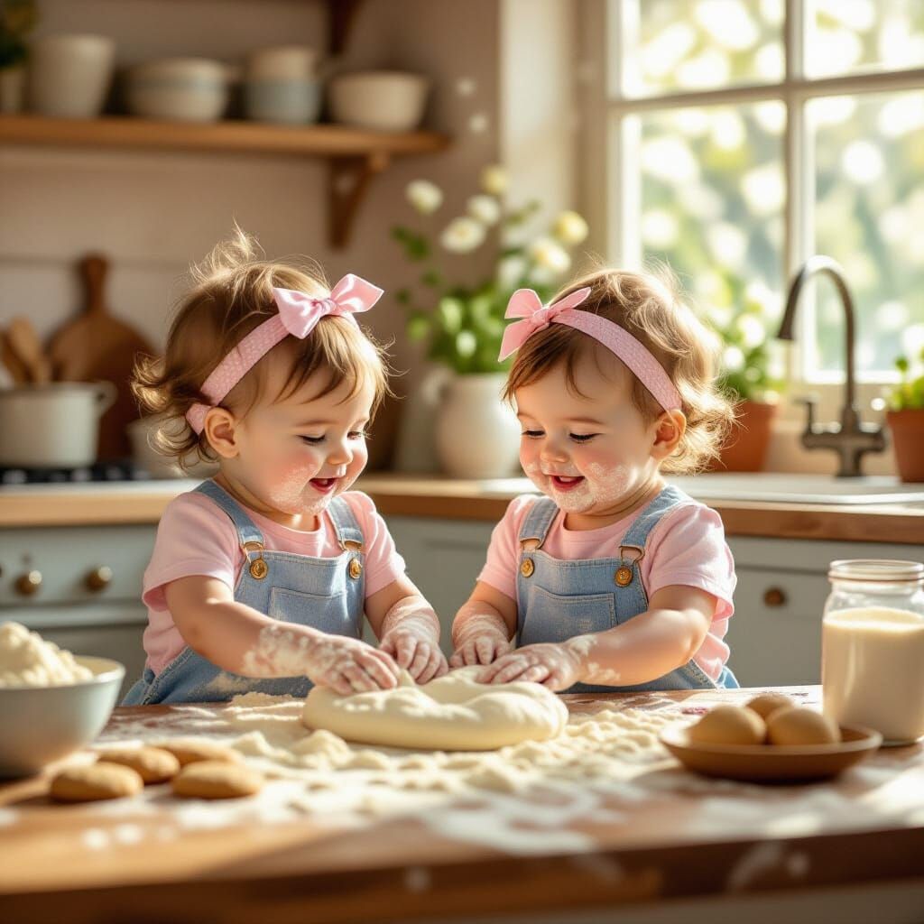 Babies Making Cookies in Whimsical Storybook Kitchen