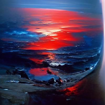 Into the black, the blue, the red of sunset strikes our eyes