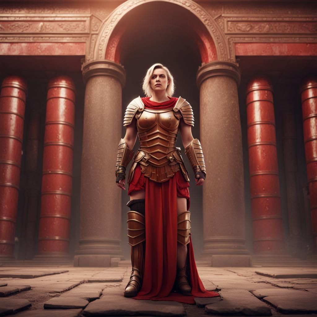 Beautiful Blonde Full Figured Curvy Woman In Roman Praetorian Guard Armour Ai Generated 3761