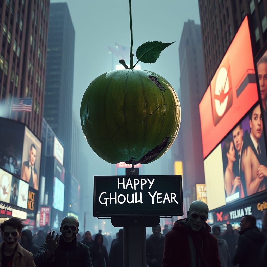 "Happy Ghoul Year"  Times Square Ball, is a time ball, Located on the roof of One Times Square, New York. The ball is disguised as a spooky ...