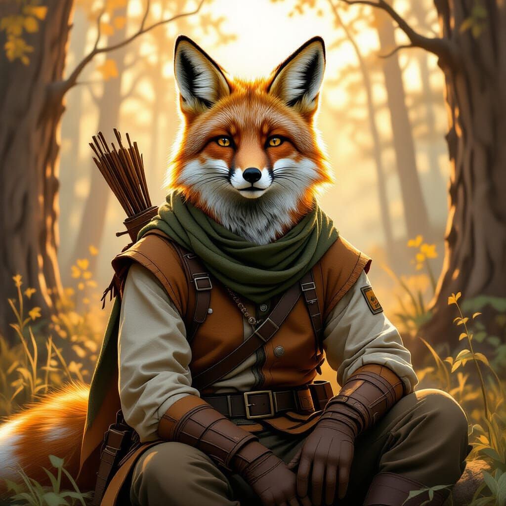 Earthy Fox Whisperer in Forest, Painterly Style