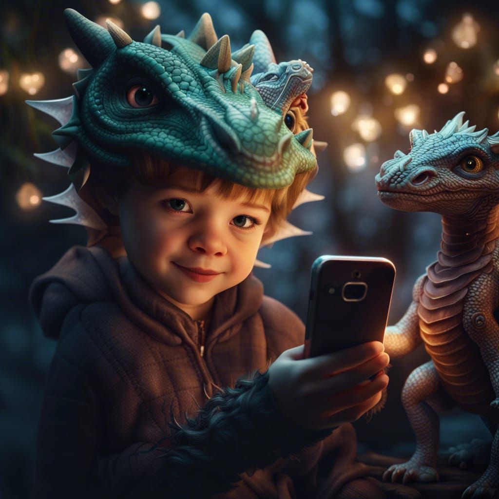 Toddler taking selfie with baby dragon  by @YT