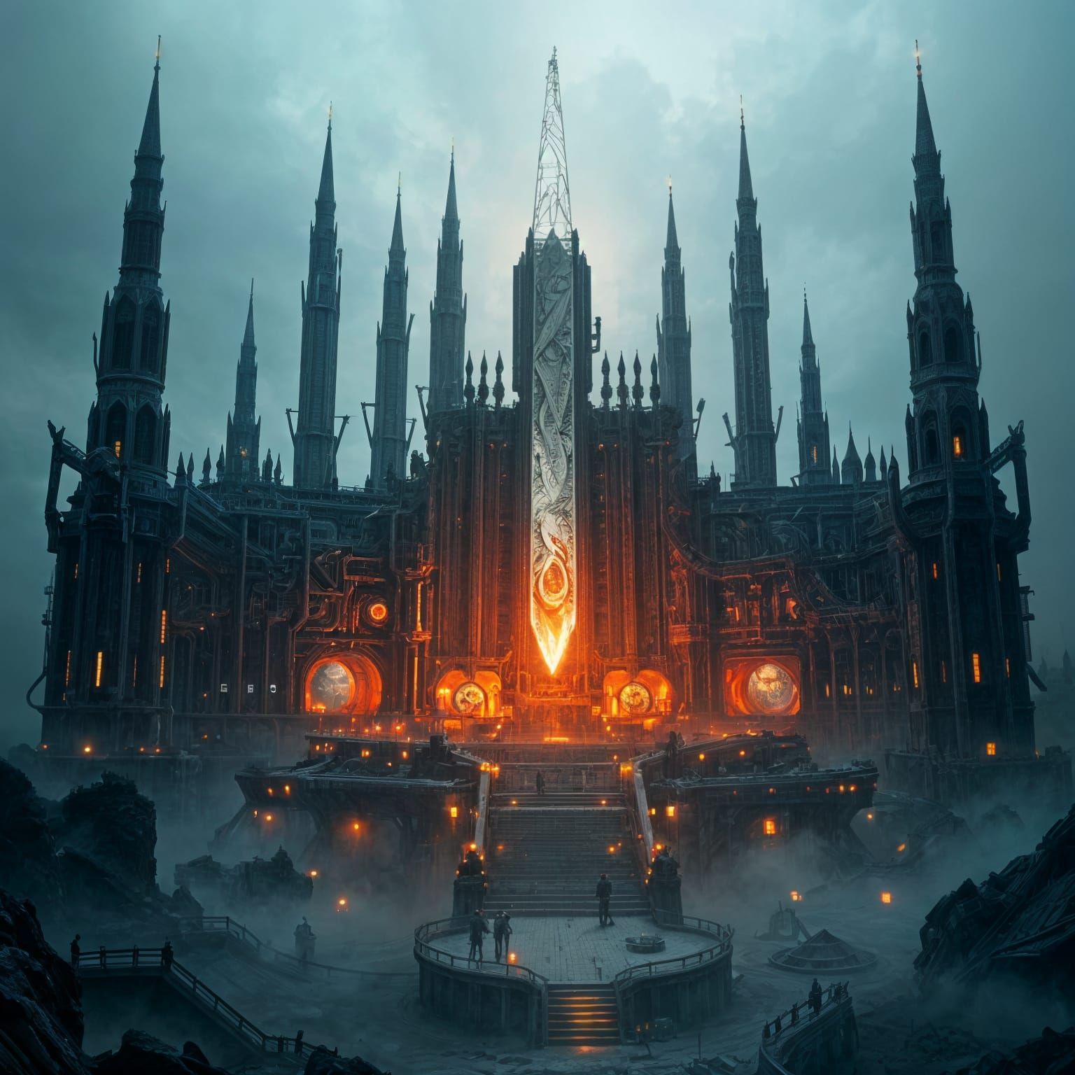 colossal scale, biological alien technology, machine worship...