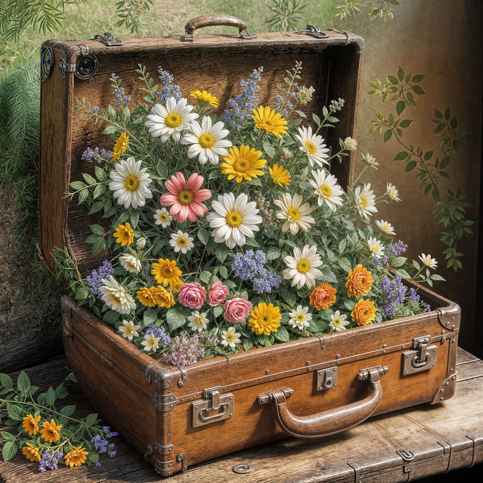 Flowers hidden in a suitcase  by @Julia Issabel