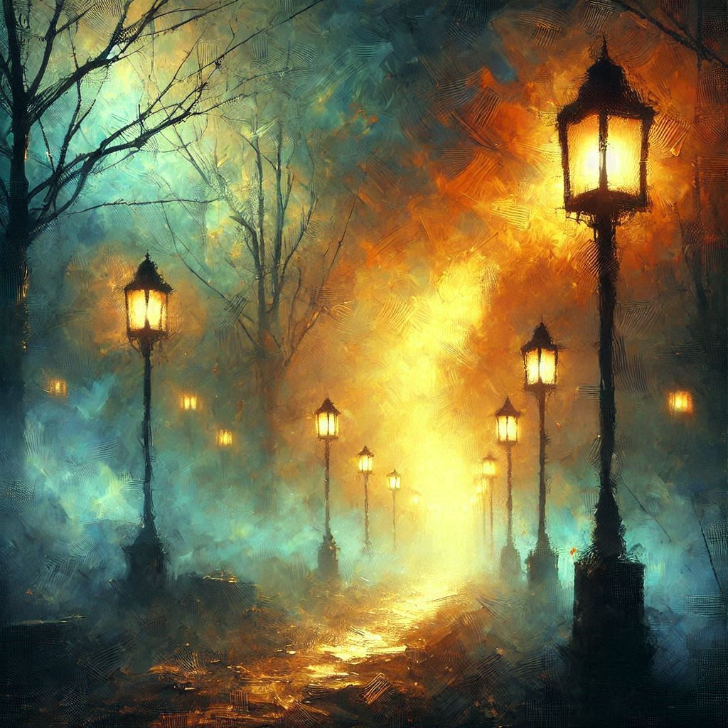 The light of lanterns in the fog
