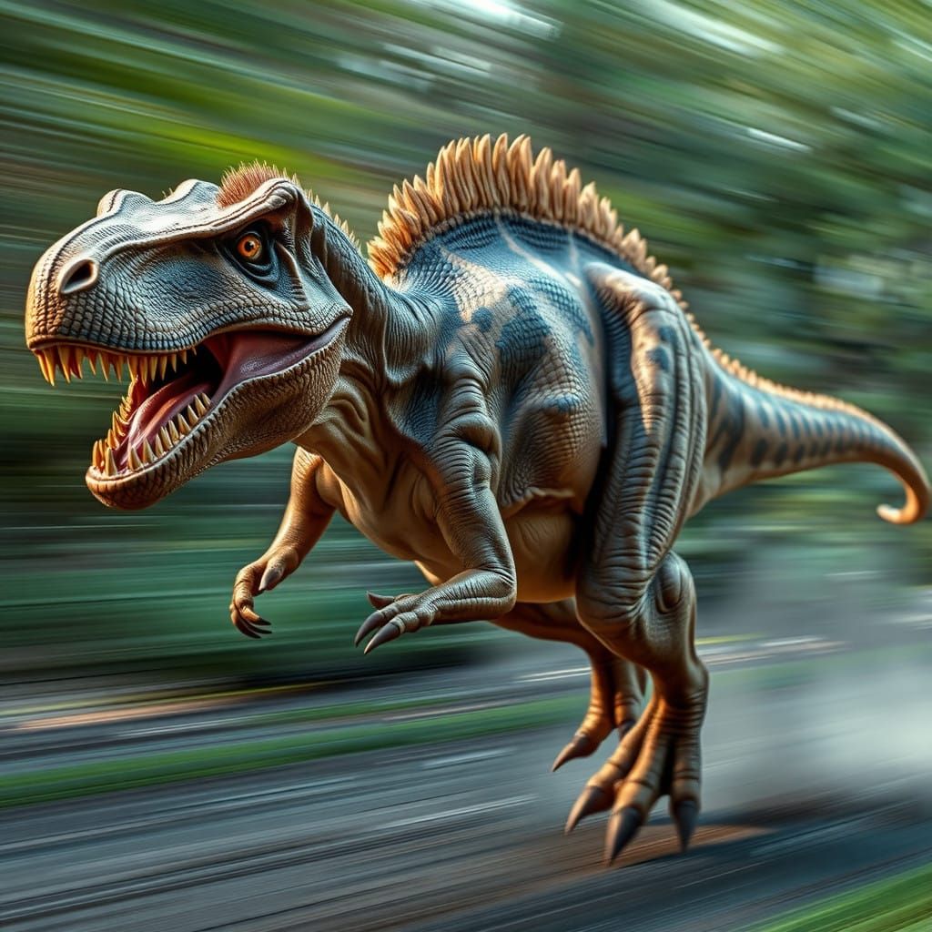 T-Rex in motion, running head-on, fur moving with the wind, fast. Excellent texture, very realistic, ...  by @Marv