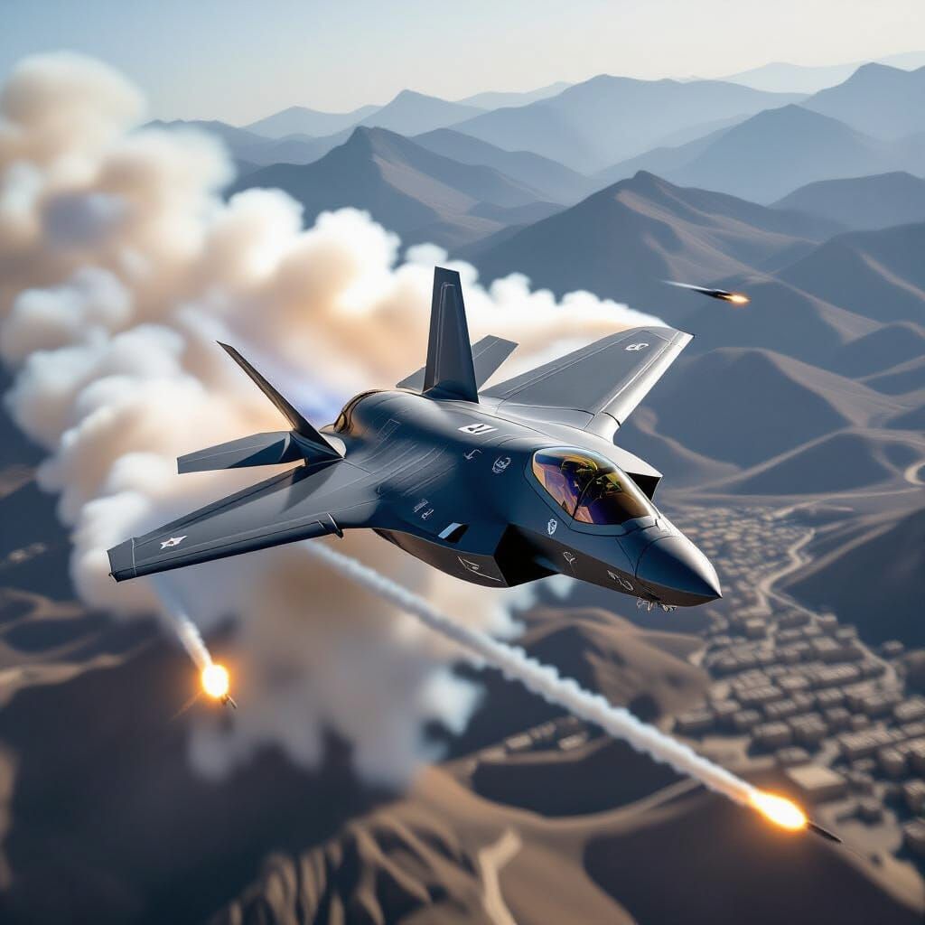Israeli F-35 Evasive Maneuvers in Dramatic Lighting