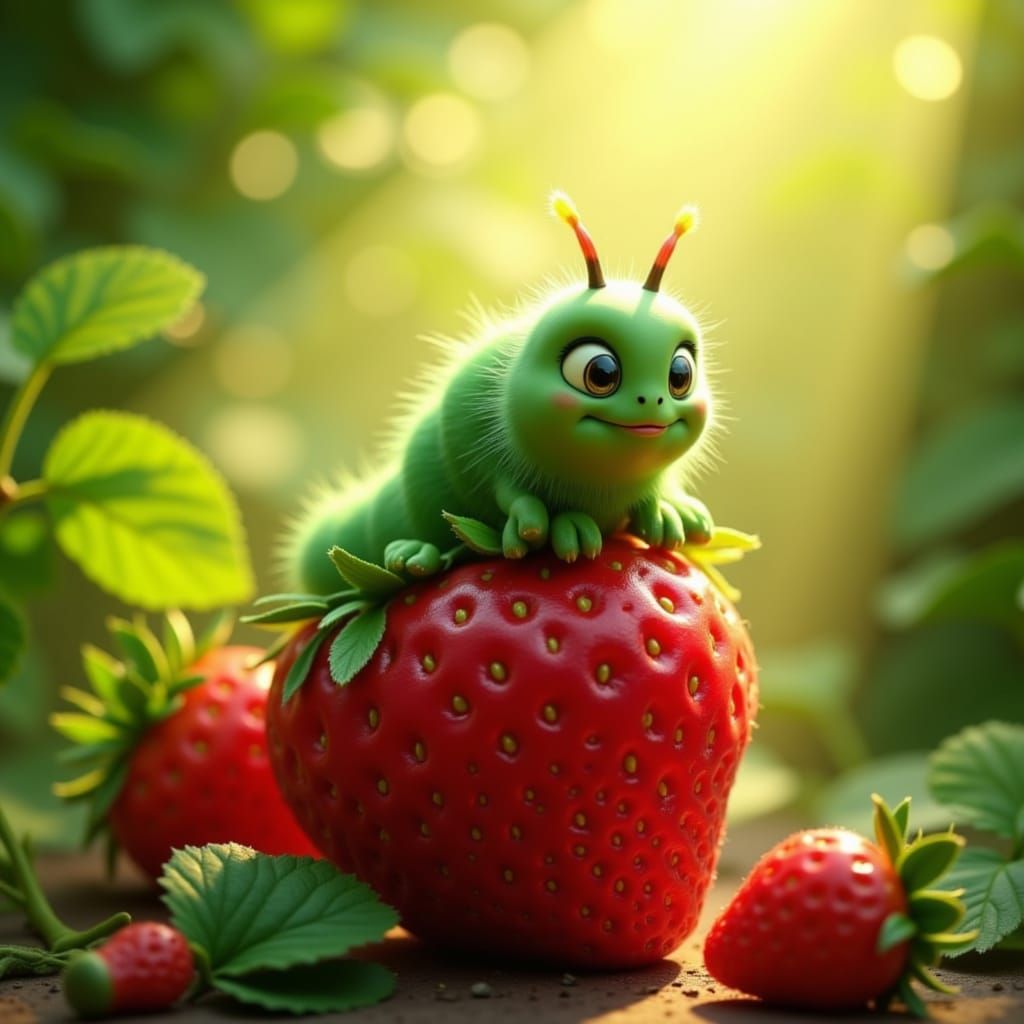 <lora:Light-shadow-texture:1.0>Strawberry & Caterpillar