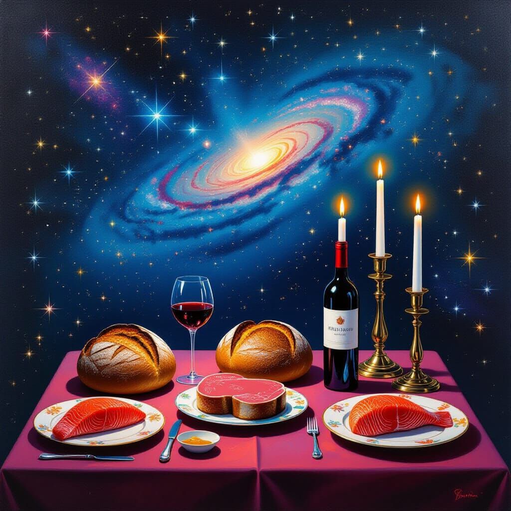 Majestic Feast Under the Stars in Abstract Style