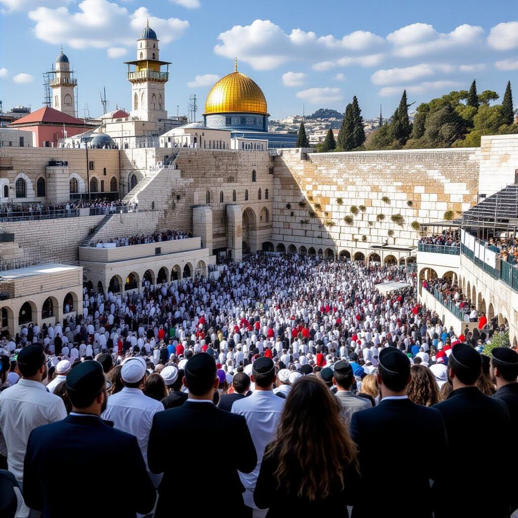Western Wall Prayer Scene with Festive Lighting