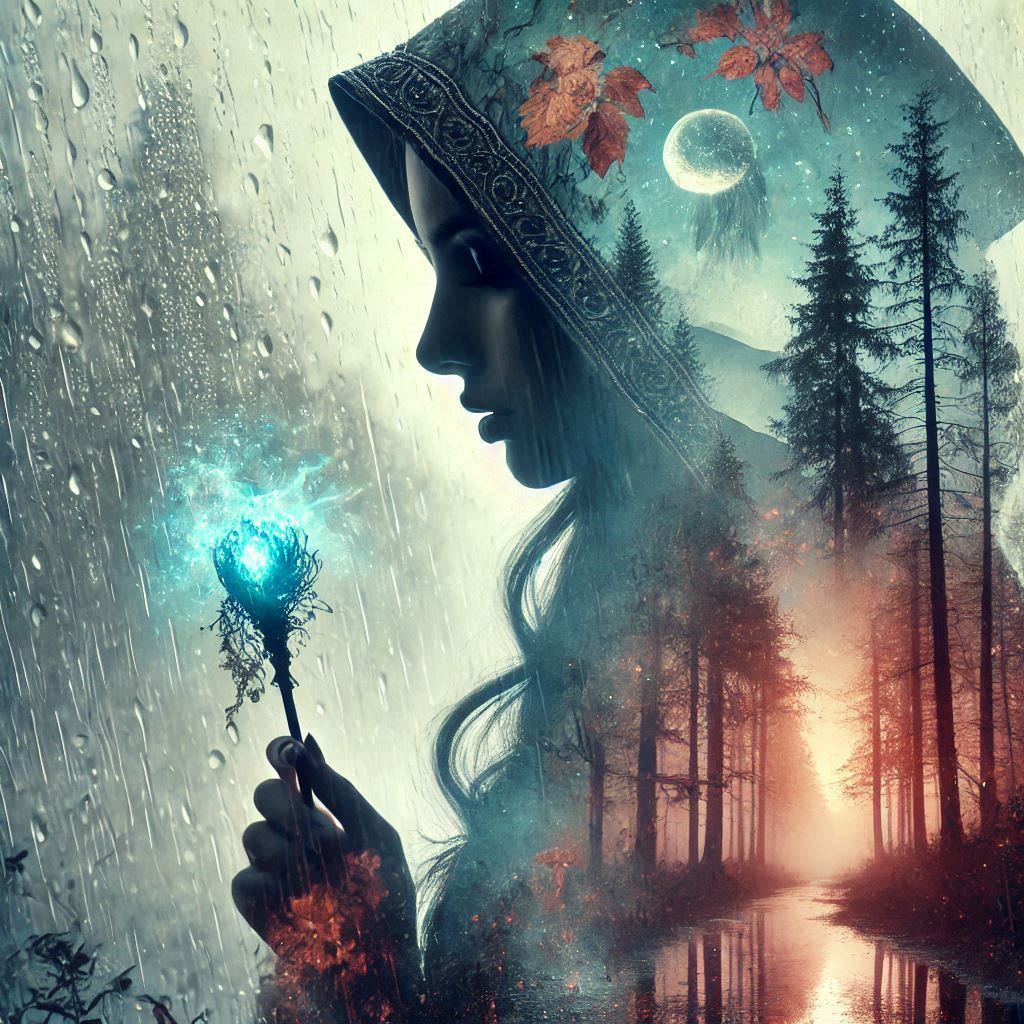 double exposure beautiful fantasy DALL-E 3 portrait landscape..