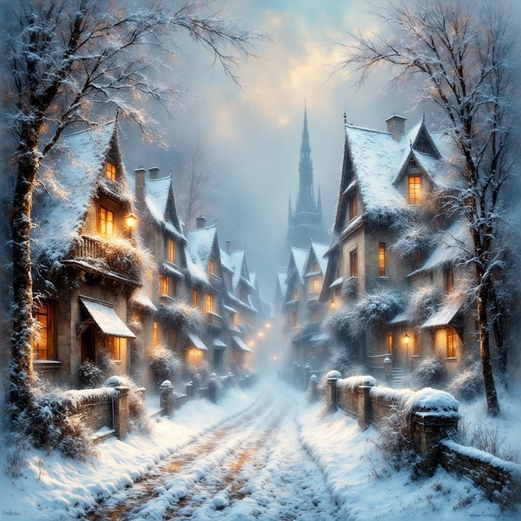 Fantasy Snow Village in Winter