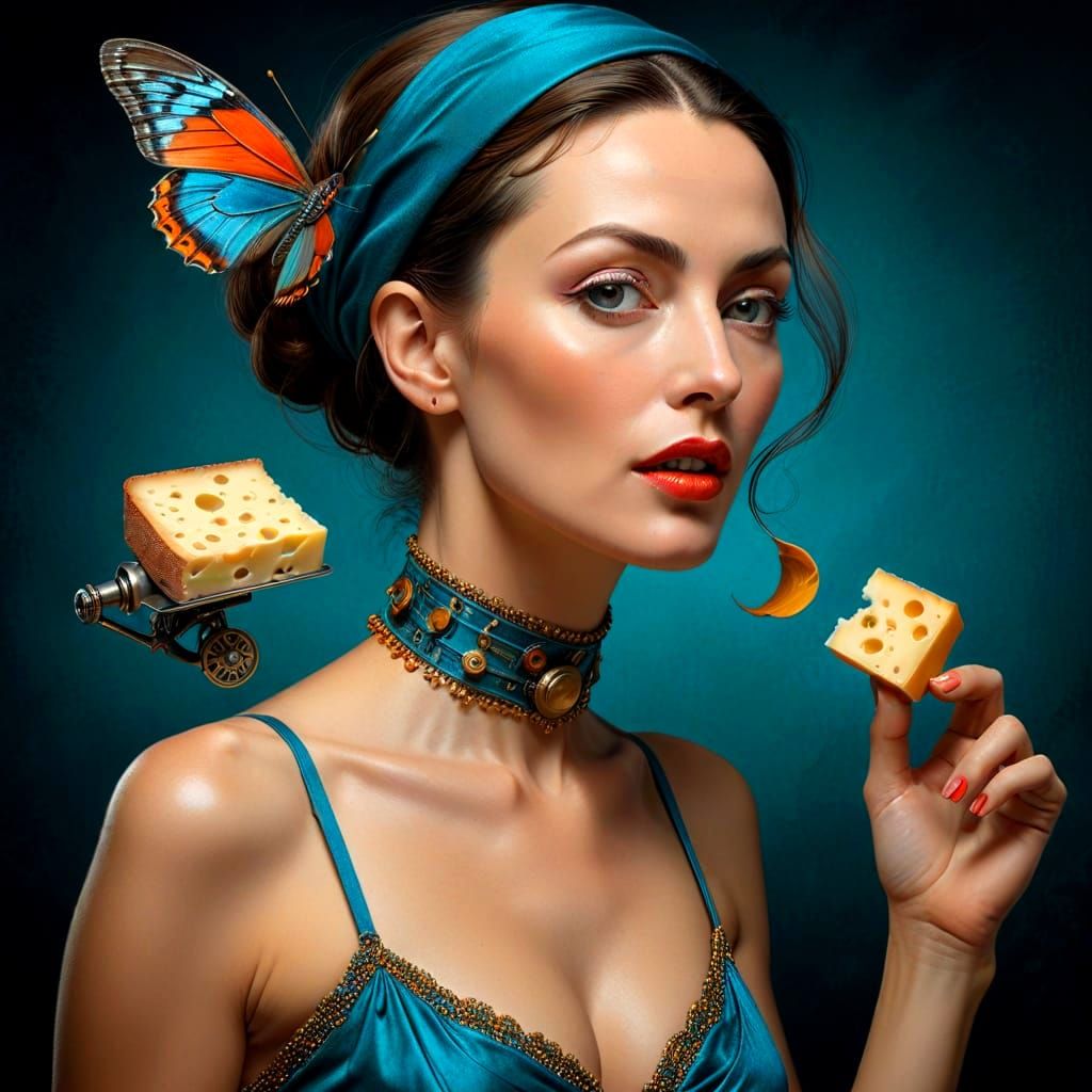 Dynamic Portrait of a Woman in Surreal Setting