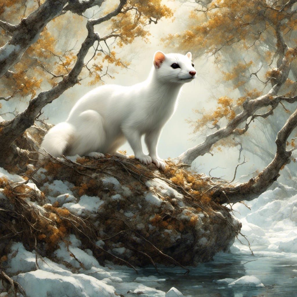 White stoat  by @RPGCatLover