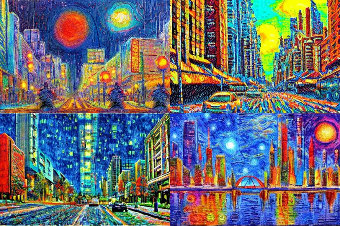 Sci-fi city in the style of Post-impressionism