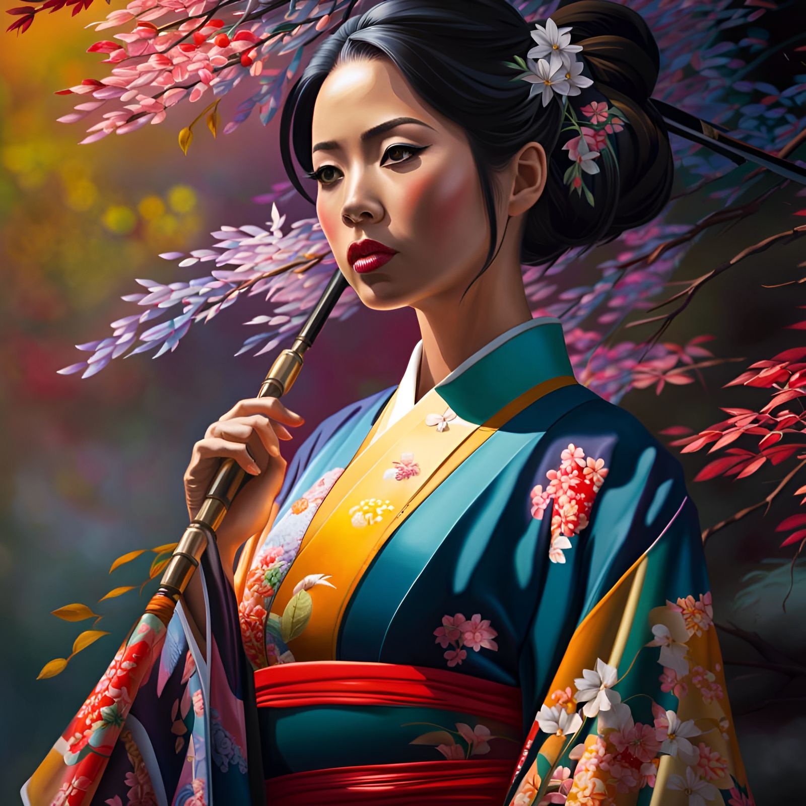 Woman with a Kimono 着物 - AI Generated Artwork - NightCafe Creator