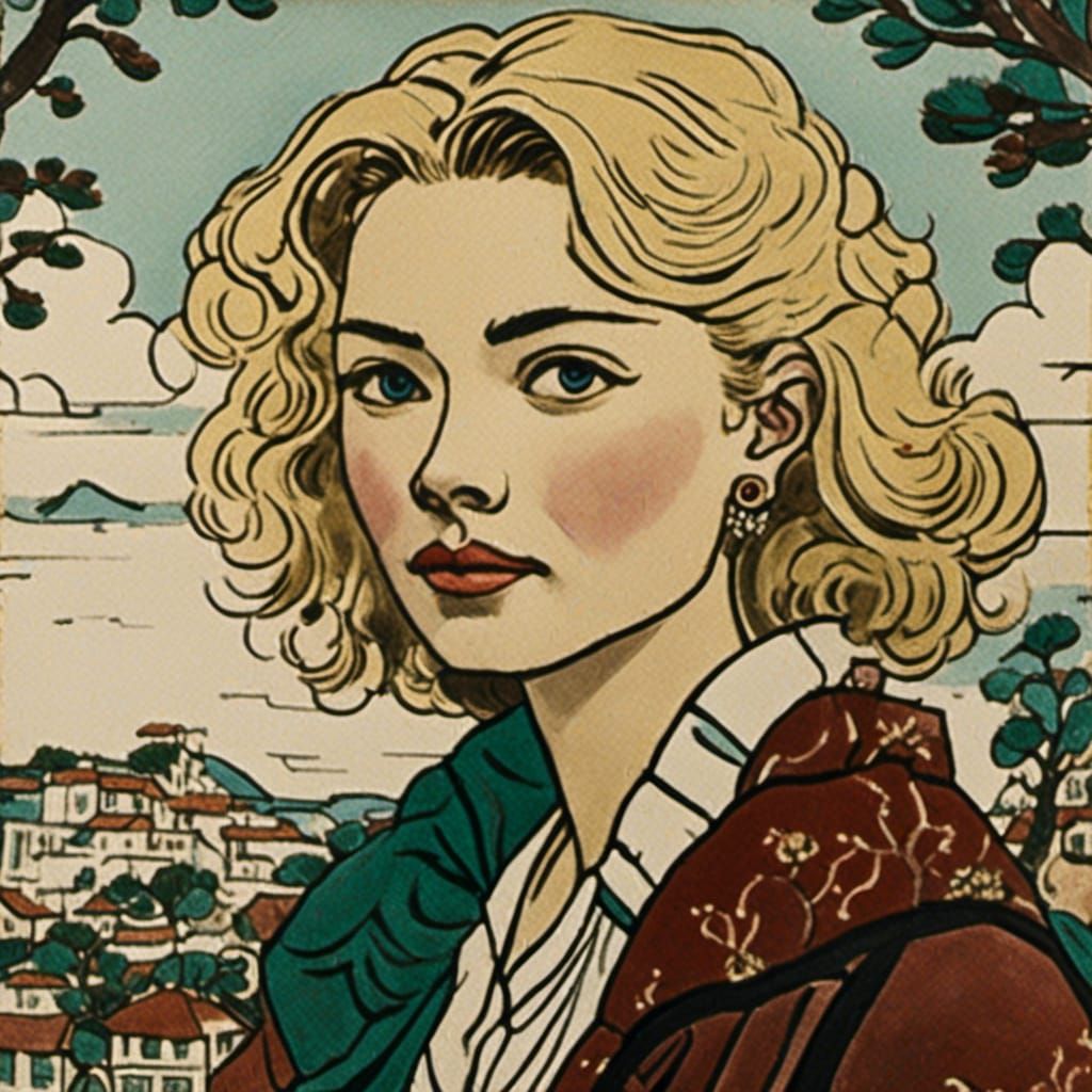 <lora:DongHoFolkPainting2:1.0> Portrait painting of a blonde young actress 