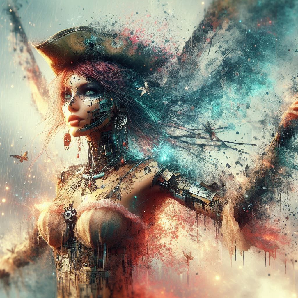 double exposure beautiful fantasy DALL-E 3 portrait landscape..