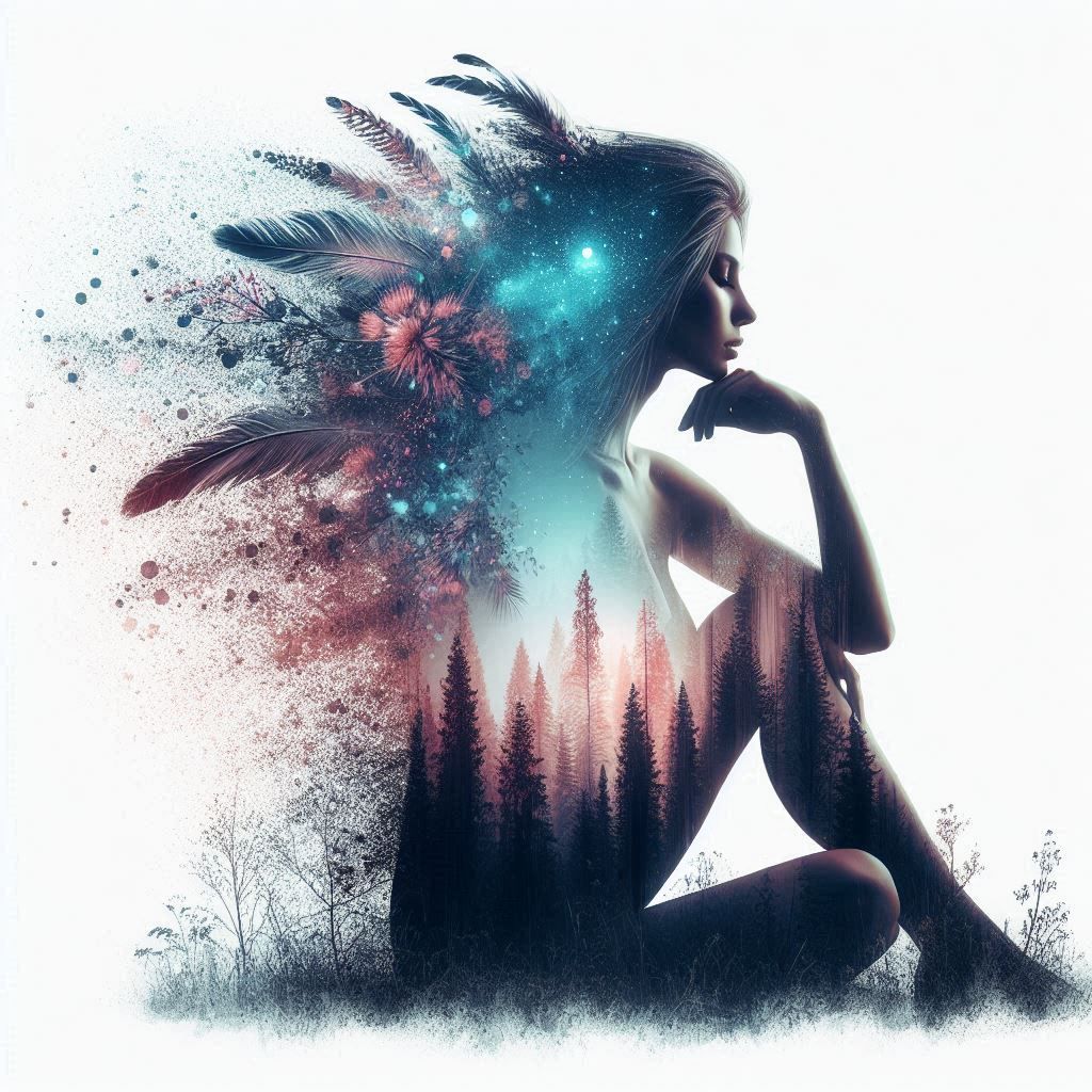 double exposure beautiful fantasy DALL-E 3 portrait landscape..