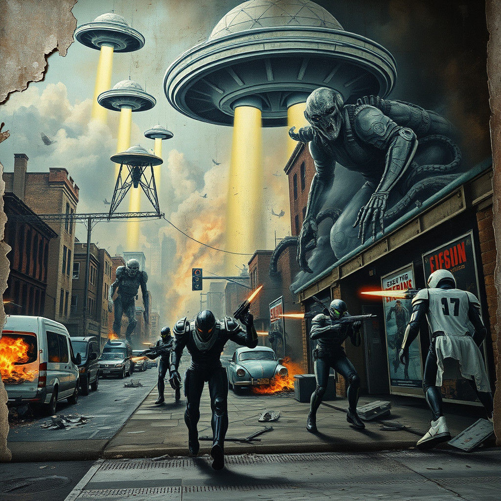 Hyperrealistic Mural on a street wall, Apocalypse