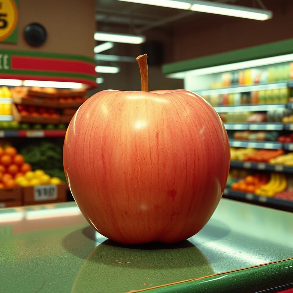 Giant Pink Apple in Hyperrealistic Photorealism Style
