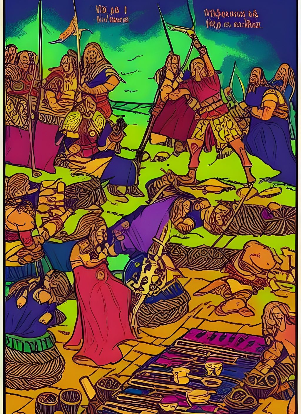 day-glo colors, black light poster, viking feast in a mead h...