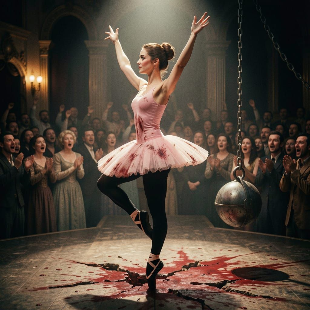 Ballerina's Dramatic Performance on Elaborate Stage