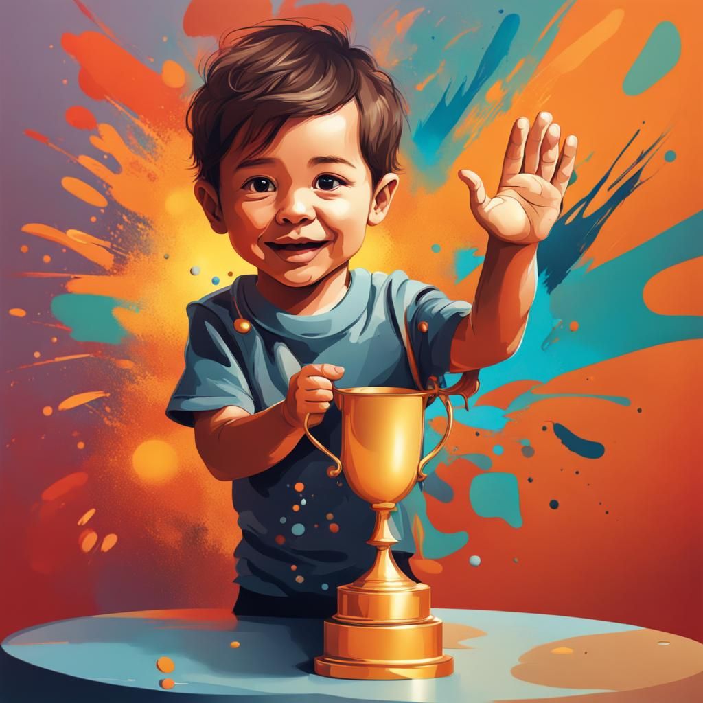 a-3-year-old-boy-waves-an-appreciation-trophy-abstract-art