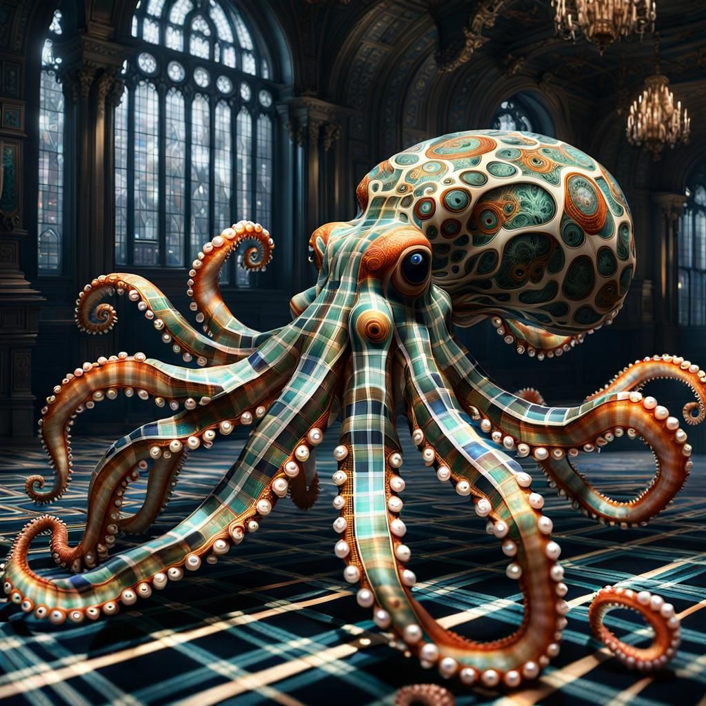 Plaid 🦑 cephalopod 🐙  by @Tiny Pearl Cat