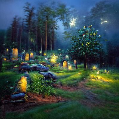 Graveyard in forest 