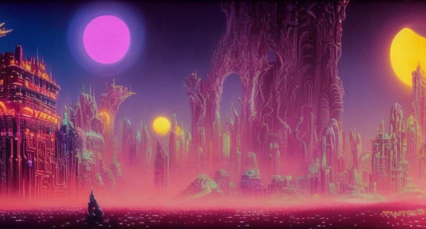 Prismatic Vapourwave Arcanepunk Holographic City at Night, T...