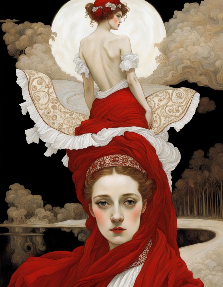 Beautiful Lady in Red and White Gustav Klimt Gustave Doré Rebecca Sugar ...