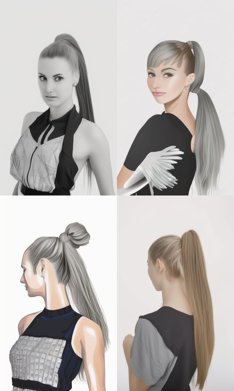 Detailed, girl with ponytail, silver