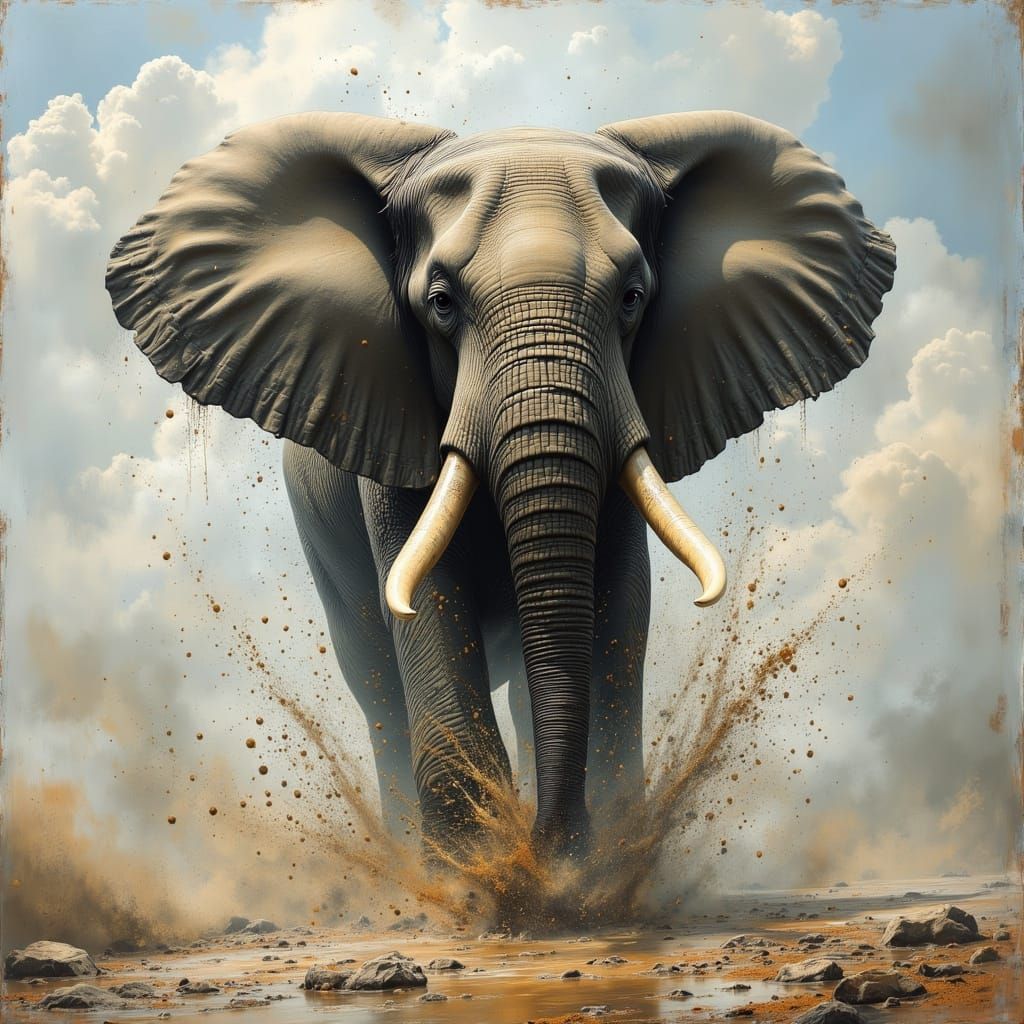Elephant charging  by @BrokenVisage
