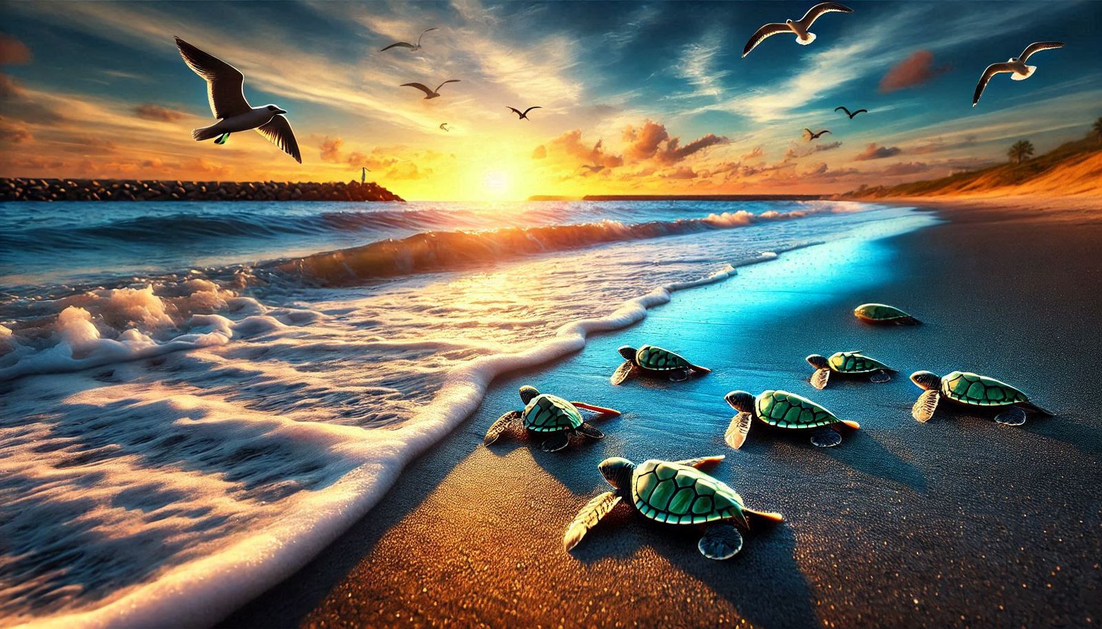 Green Sea Turtle Babies Racing For the Water