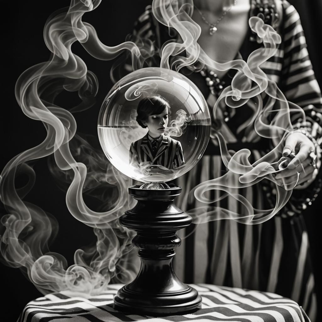 Surreal Crystal Ball Head in Black and White