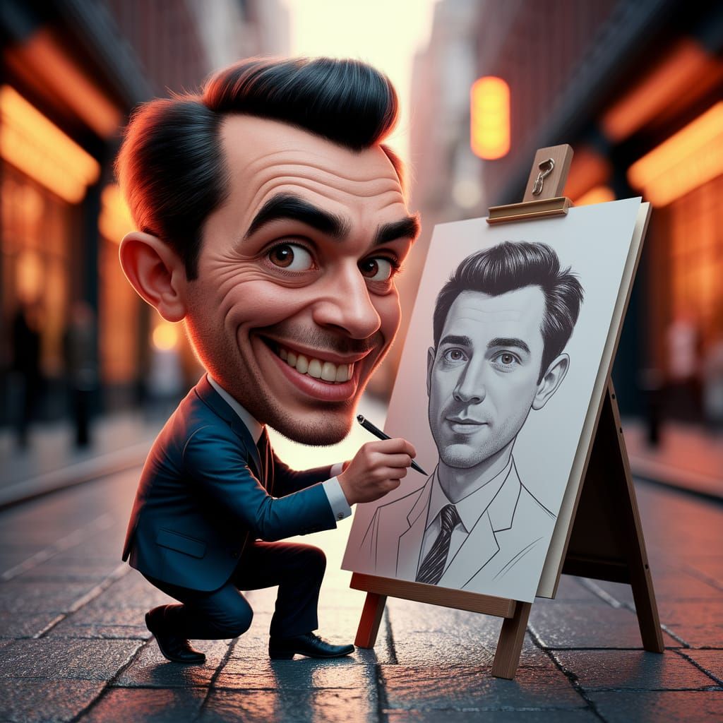 Self-portrait where the artist is the caricature but his drawing is not.  by @ais