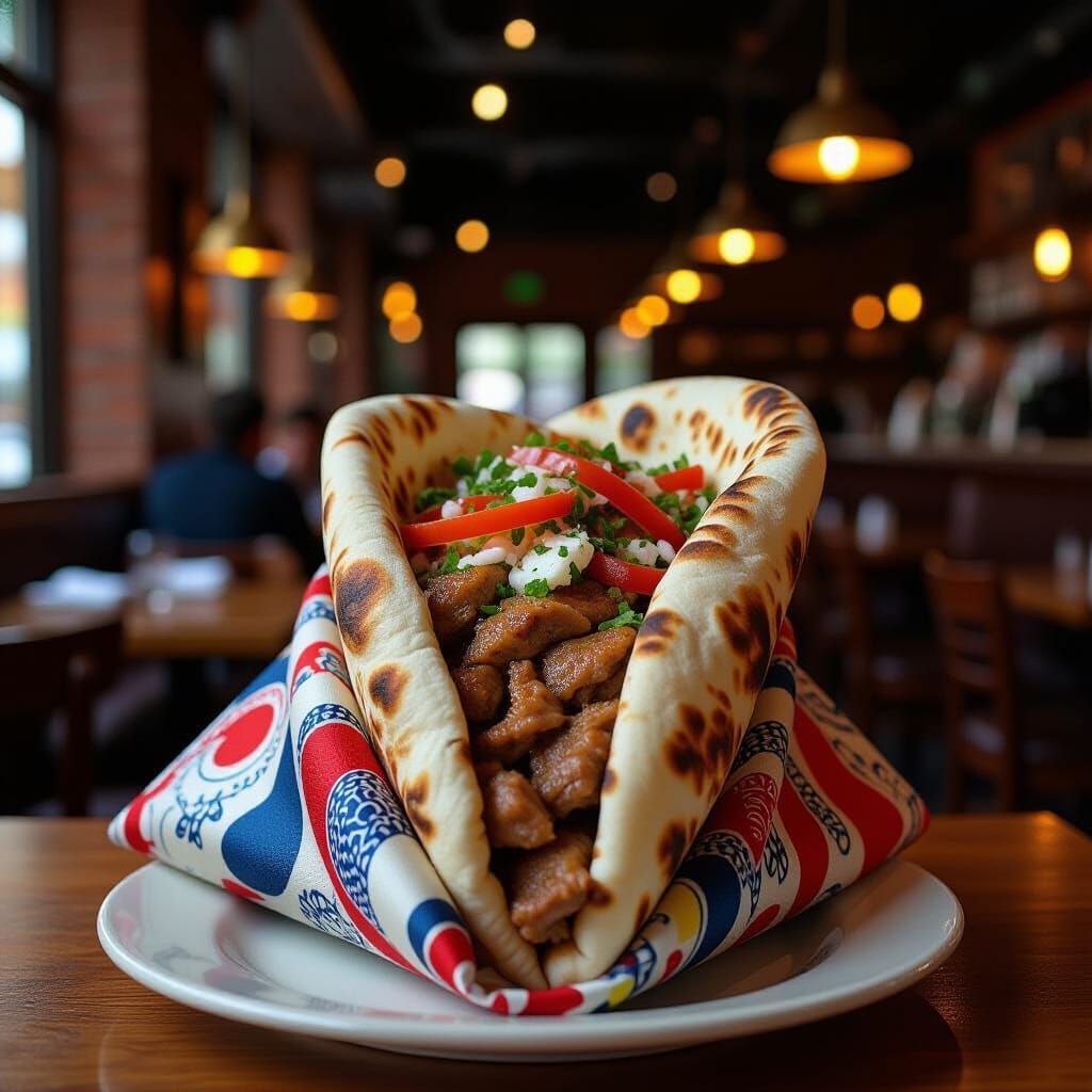Shawarma Pita Made of Scarves in Steakhouse, Pop Art