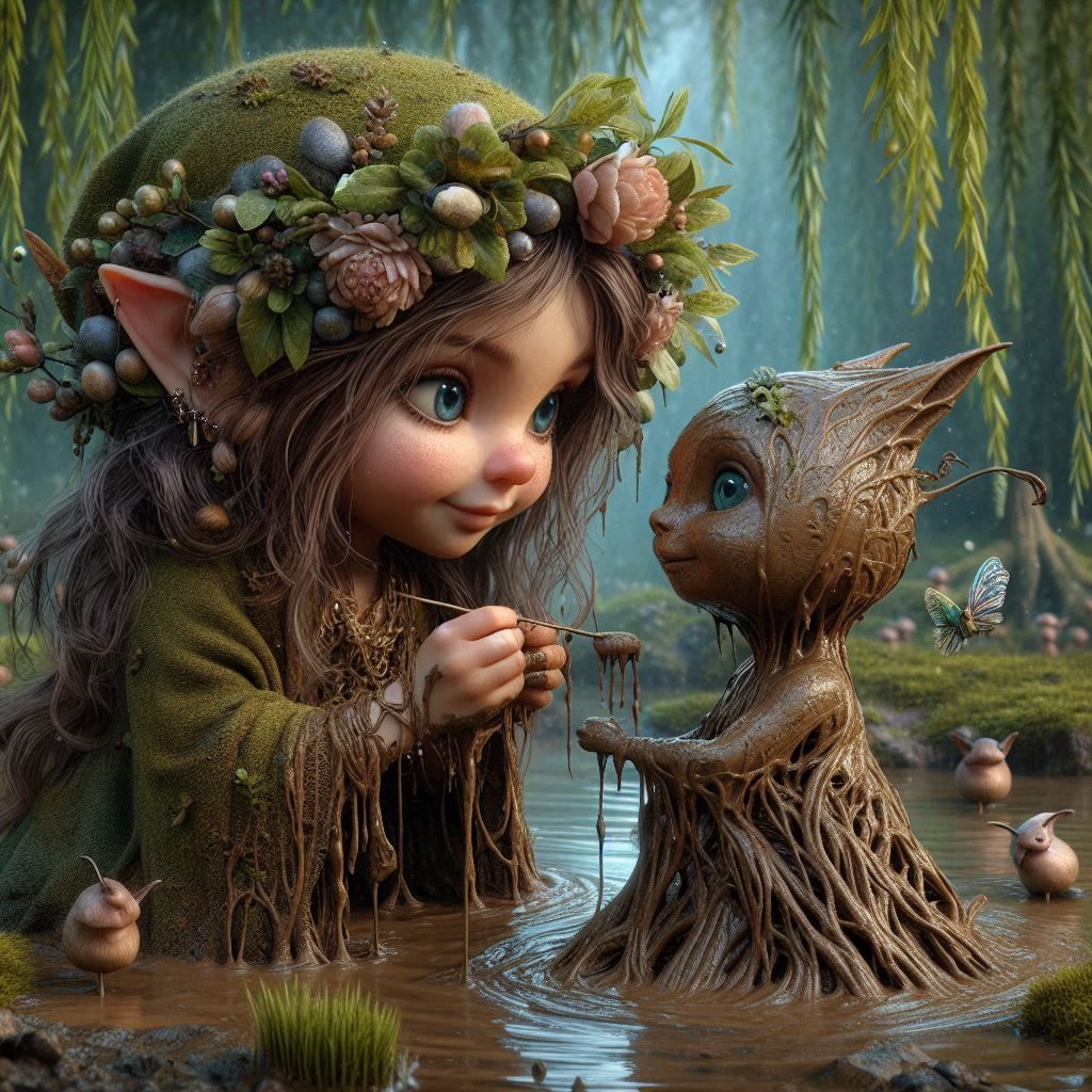 Mud sprite making a friend