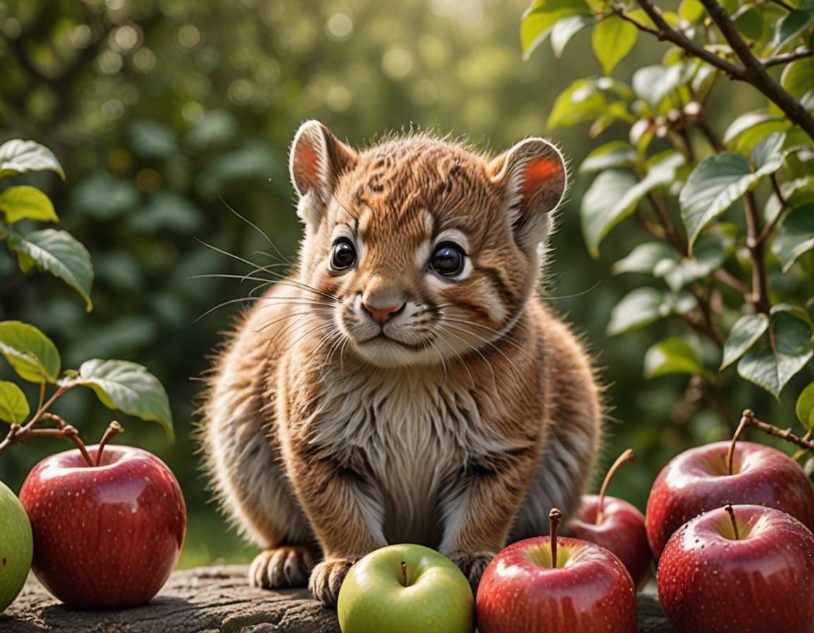 Whimsical Mouse with Apple, Droplet, Ruler, and Bottle