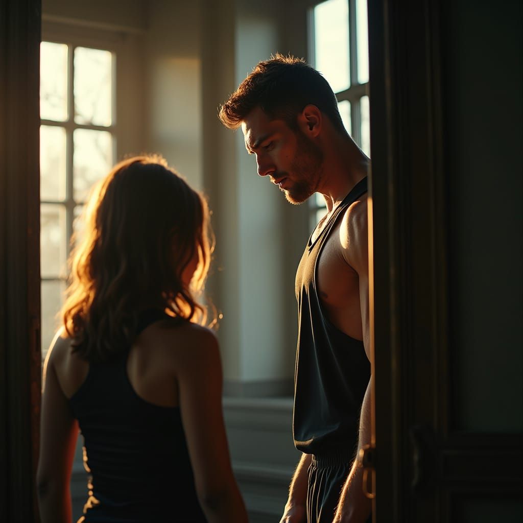 Man Training in Royal Gym with Golden Light