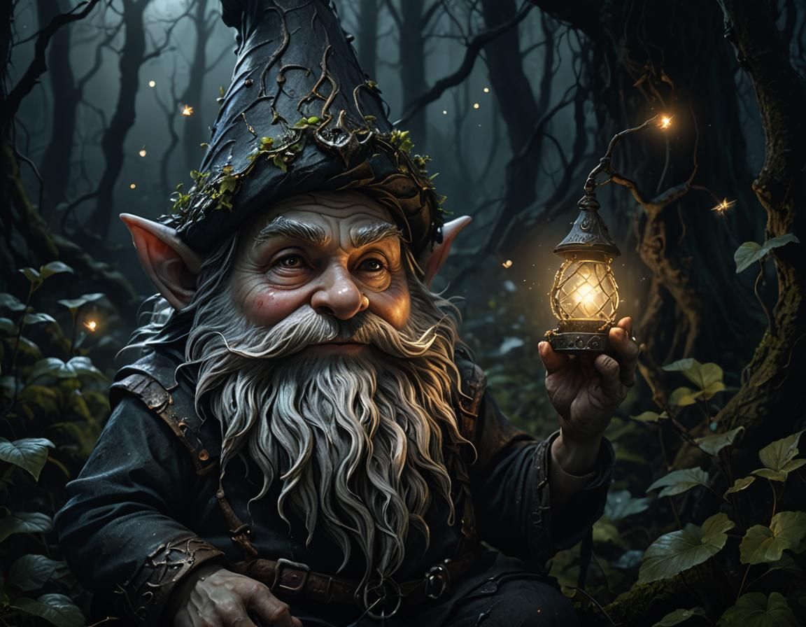 Gothic Gnome meditating alone in the night