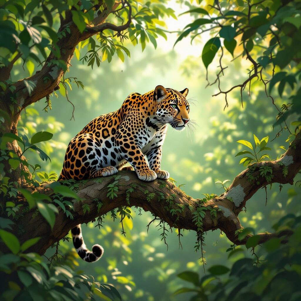 A leopard in red forest