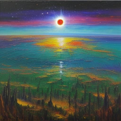 Spectacular Solar Eclipse in Space, Neo-Impressionism Style