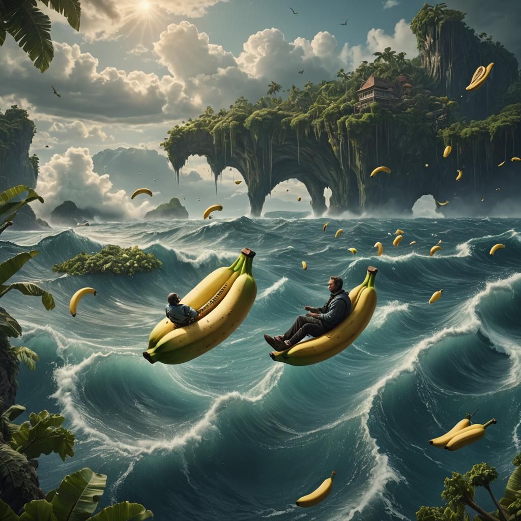 Man floating over a banana across the seas - AI Generated Artwork ...