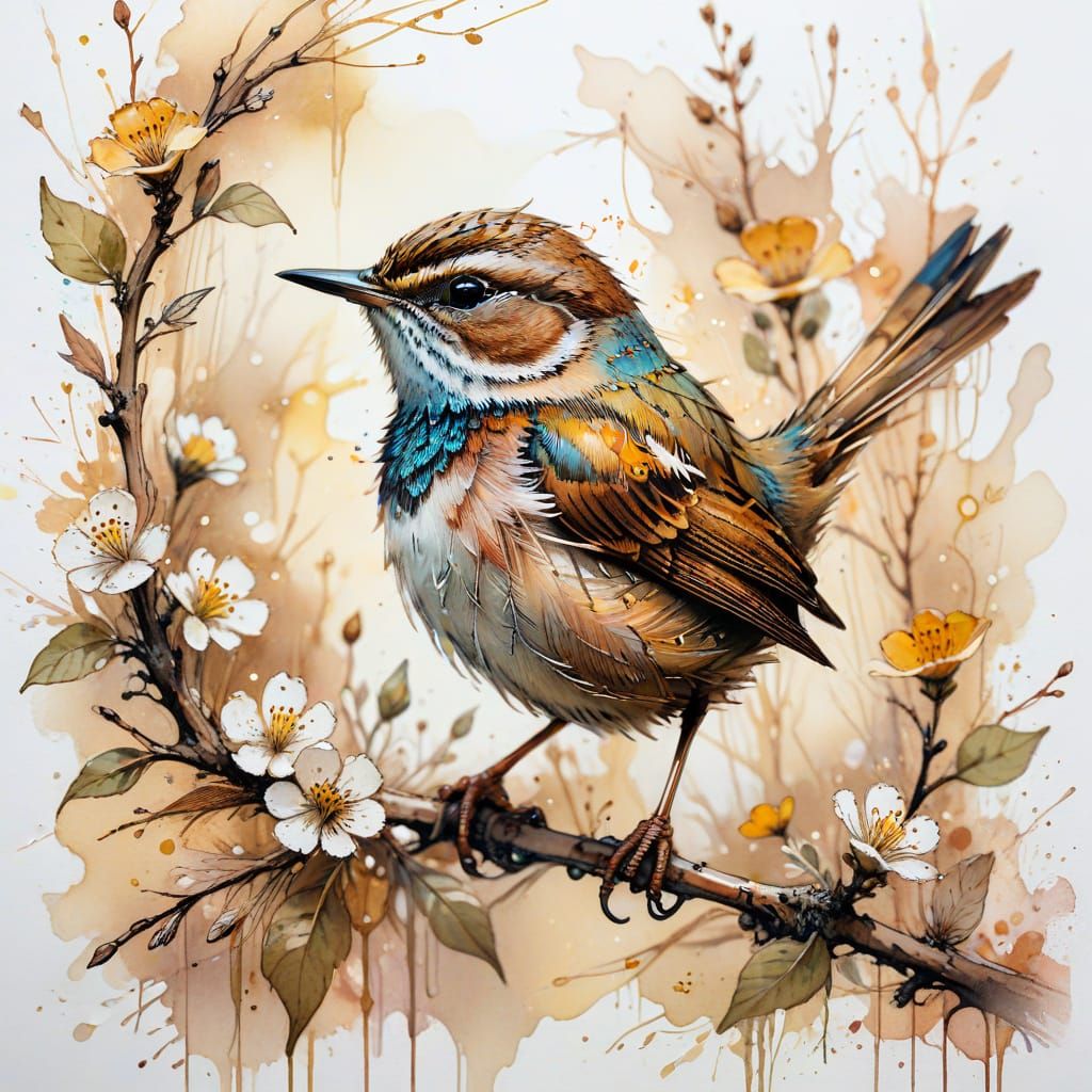 wren and blossoms 