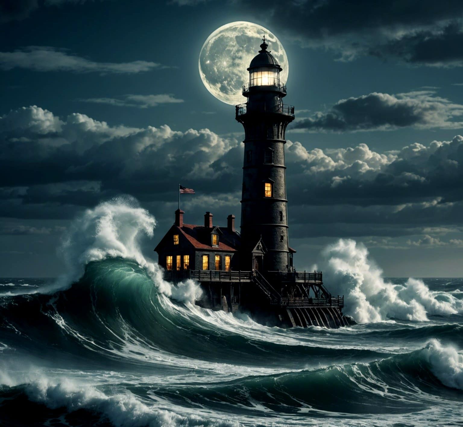 Lighthouse Waves  by @mathy_art_girl_305